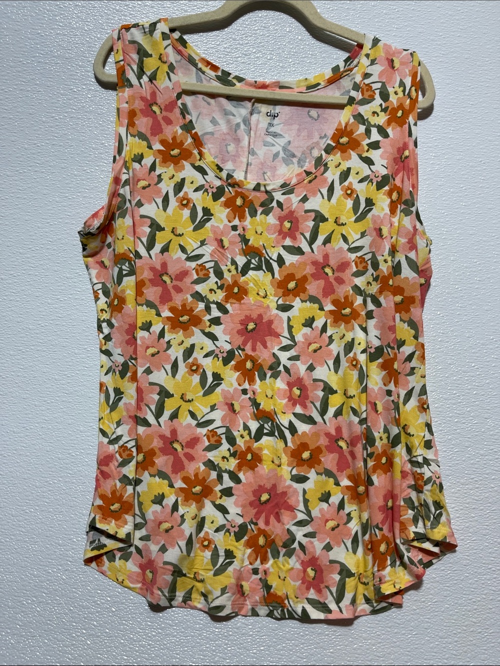 dip Floral Scoop Tank Top in Pink, Yellow & Green
